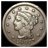 1847 Braided Hair Large Cent LIGHTLY CIRCULATED