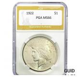 1922 Silver Peace Dollar PGA MS66