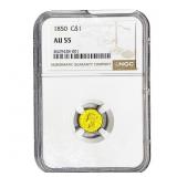 1850 Rare Gold Dollar NGC AU55