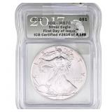 2017 Silver Eagle ICG MS70 First Day of Issue