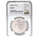 1884-CC Morgan Silver Dollar NGC MS62