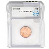 2010-D Lincoln Shield Cent ICG MS67 RD