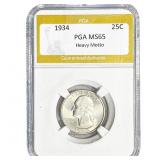 1934 Washington Silver Quarter PGA MS65 Heavy Mott