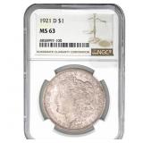 1921-D Morgan Silver Dollar NGC MS63