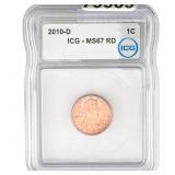 2010-D Lincoln Shield Cent ICG MS67 RD