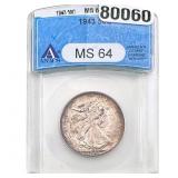 1943 Walking Liberty Half Dollar ANACS MS64