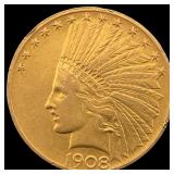 1908 Indian Head $10 Gold Eagle CLOSELY UNCIRCULAT