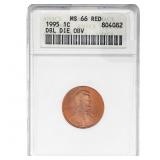 1995 Lincoln Memorial Cent ANACS MS66 RD DBL Die O
