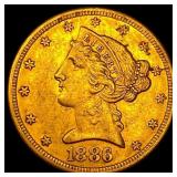 1886-S Gold $5 Half Eagle CLOSELY UNCIRCULATED