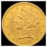 1907 Liberty Head Half Eagle $5 Gold CLOSELY UNCIR