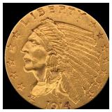 1914 Indian Head $2.5 Gold Quarter Eagle CLOSELY U