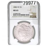 1882-CC Morgan Silver Dollar NGC MS63 Vam 3C