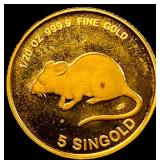 1984 Singapore 1/20oz Gold 5 Singold CHOICE  PROO