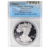 2018-S Silver Eagle ANACS PR70 DCAM