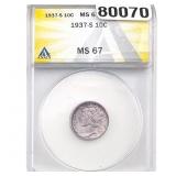 1937-S Mercury Silver Dime ANACS MS67
