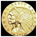 1911 Indian Head Gold $2.5 Quarter Eagle UNCIRCULA