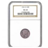 1921-D Mercury Silver Dime NGC VG10