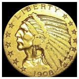 1908 Indian Head $5 Gold Half Eagle CLOSELY UNCIRC