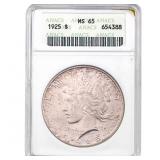 1925 Silver Peace Dollar ANACS MS65