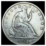 1861 Silver Half Dollar (Seated Liberty) NEARLY UN