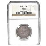 1954-S Washington Silver Quarter NGC MS66