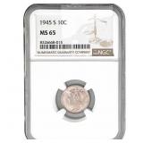 1945-S Mercury Silver Dime NGC MS65