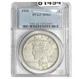 1924 Silver Peace Dollar PCGS MS62