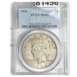 1924 Silver Peace Dollar PCGS MS62