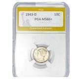 1943-D Mercury Silver Dime PGA MS66+