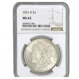 1921-D Morgan Silver Dollar NGC MS63