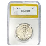 1942 Walking Liberty Half Dollar PGA MS65