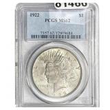 1922 Silver Peace Dollar PCGS MS62