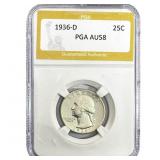 1936-D Washington Silver Quarter PGA AU58