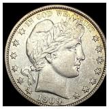 1909-S Silver Barber Half Dollar CLOSELY UNCIRCULA
