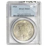 1924 Silver Peace Dollar PCGS MS62