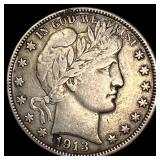 1913 Silver Half Dollar Barber ABOUT UNCIRCULATED