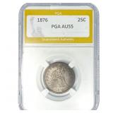 1876 Seated Liberty Quarter PGA AU55
