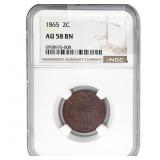 1865 Two Cent Piece NGC AU58 BN
