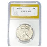 1945-D Walking Liberty Half Dollar PGA MS66