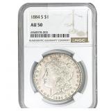 1884 Morgan Silver Dollar NGC AU50