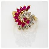 10kygRuby&DiamondSwirlFashionRIng