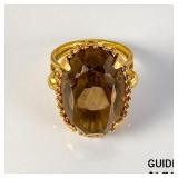 18k Yellow Gold Smoky Quartz Ring-Size 6 (9g/13.2