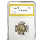1937-S Buffalo Nickel PGA MS68