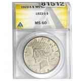 1922-S Silver Peace Dollar ANACS MS60