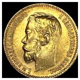 1900 Gold 5 Roubles Russia UNCIRCULATED