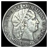 1894 Haiti Silver 20 Cents NEARLY UNCIRCULATED