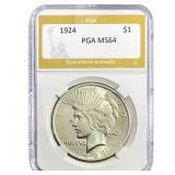 1924 Silver Peace Dollar PGA MS64