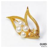 Vintage 14k yg Pearl Floral Brooch (4.8 grams)