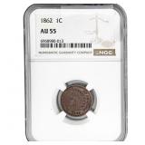 1862 Indian Head Cent NGC AU55