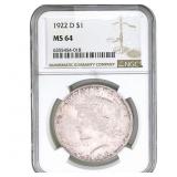 1922-D Silver Peace Dollar NGC MS64